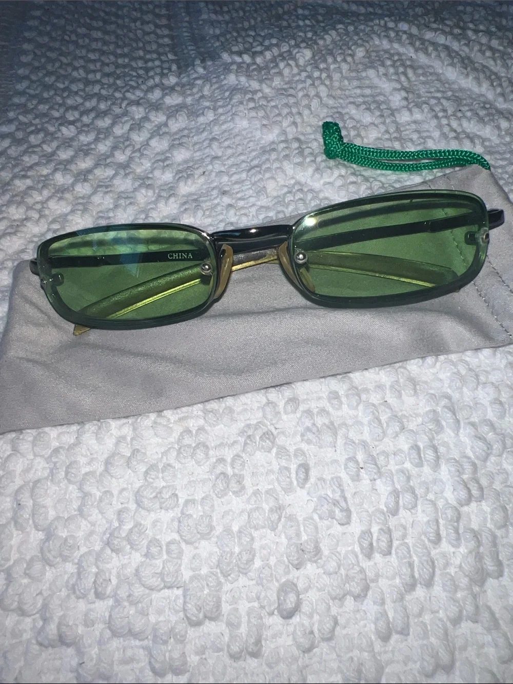Green Tinted Slim Rectangle Sunglasses